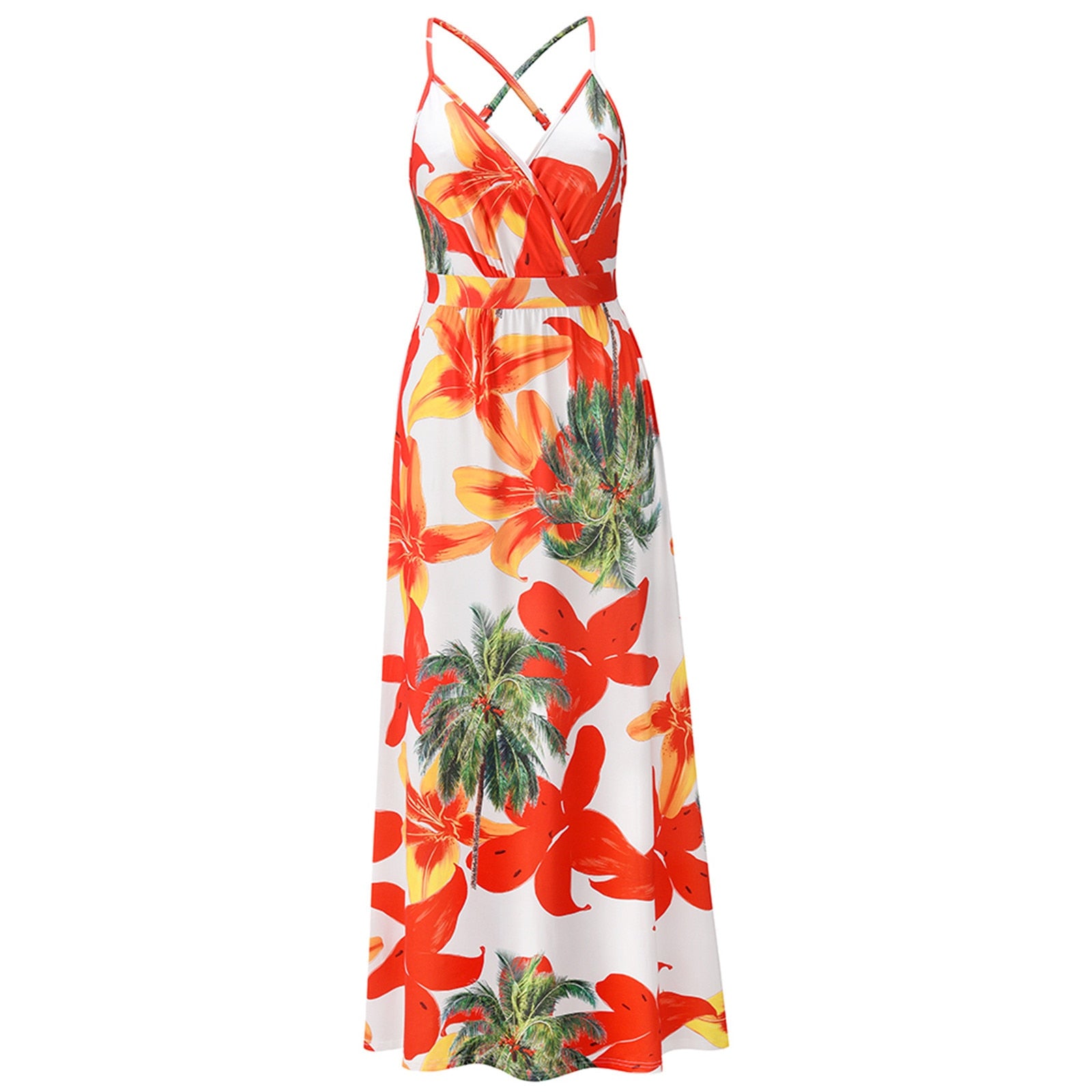 Tropical Boho Floral Print Sexy Backless Sundress