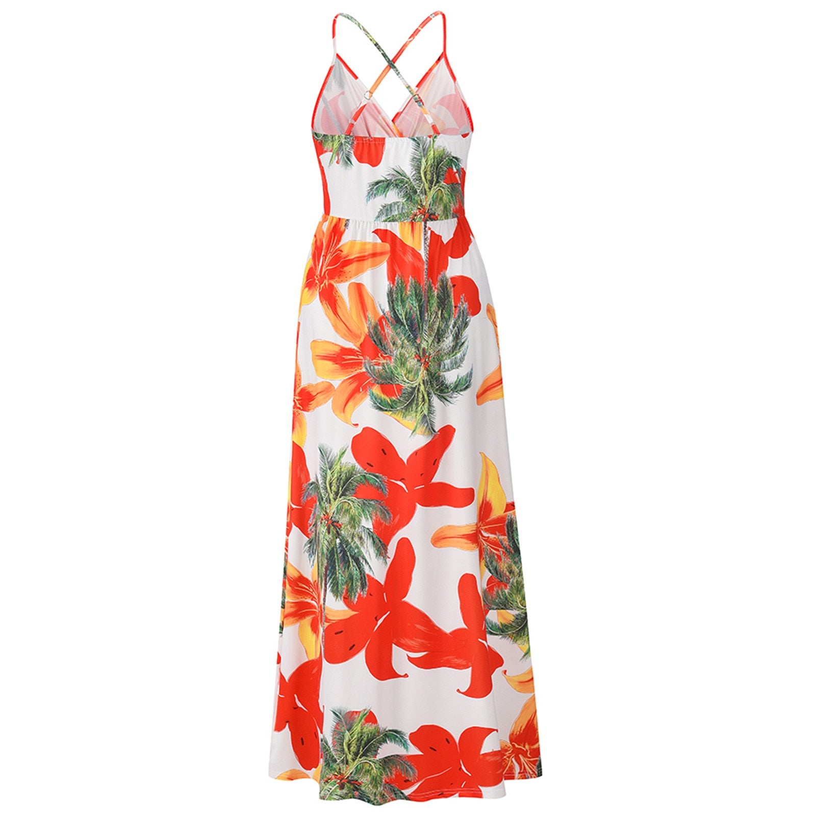 Tropical Boho Floral Print Sexy Backless Sundress