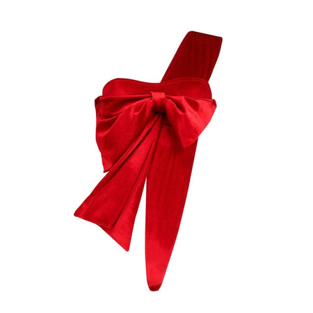 S-3XL Suede Red Bowknot Backless Bodysuit