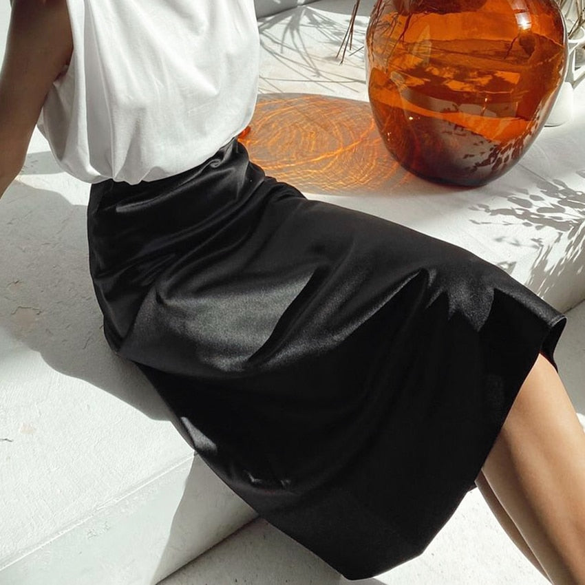 Silk Long Satin Skirt - Fashion Damsel