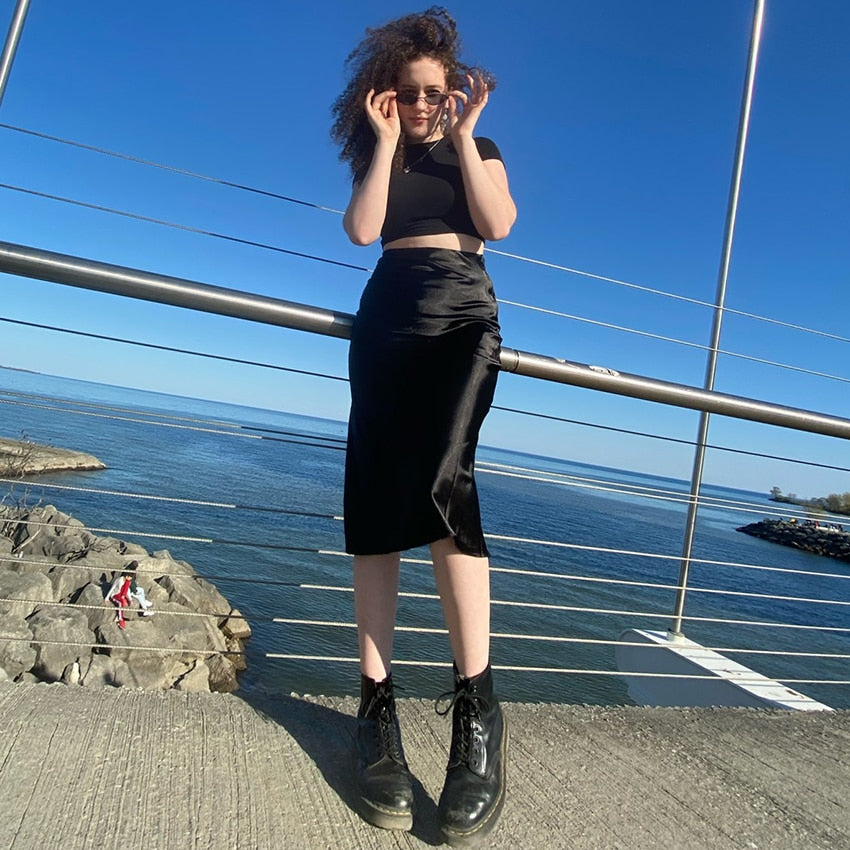 Silk Long Satin Skirt - Fashion Damsel