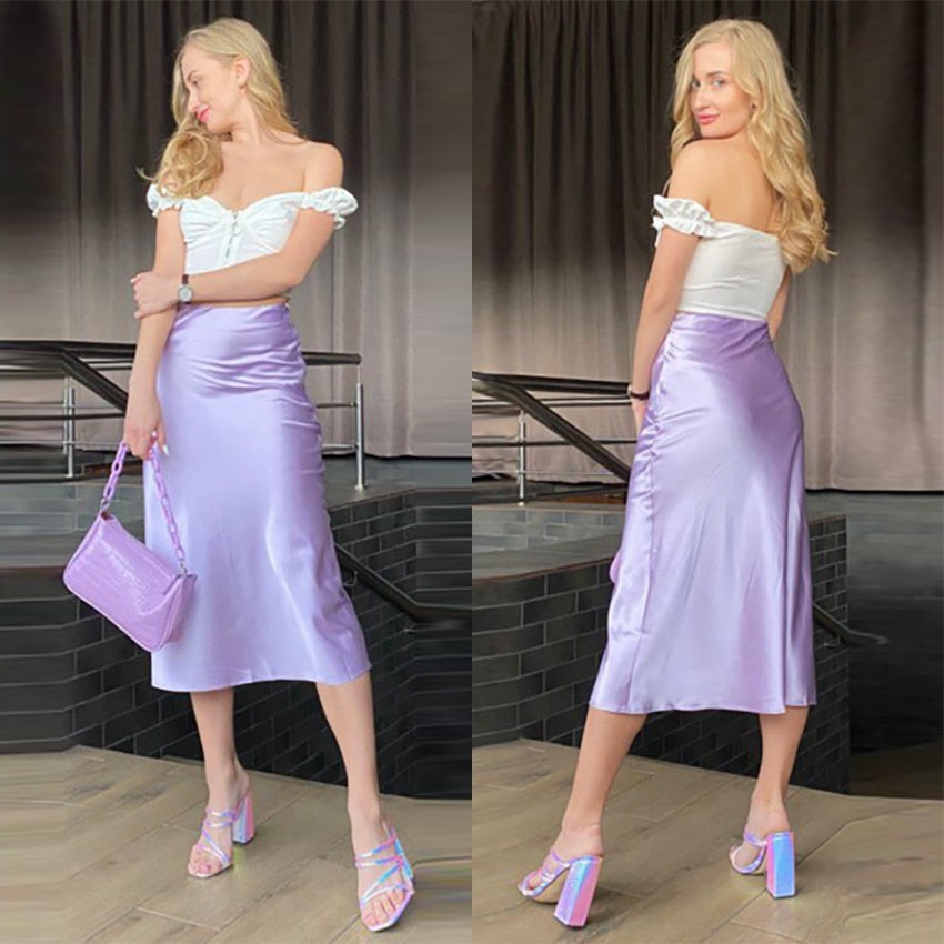 Silk Long Satin Skirt - Fashion Damsel