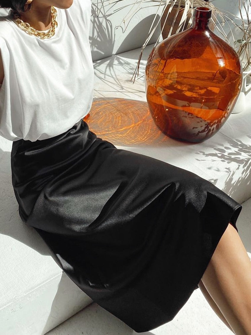Silk Long Satin Skirt - Fashion Damsel