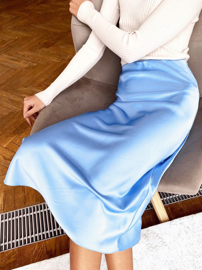 Silk Long Satin Skirt - Fashion Damsel