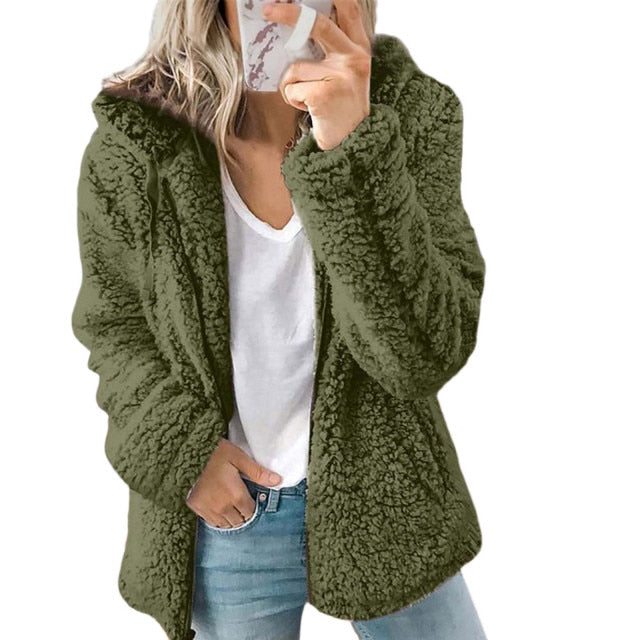 Soft Hooded Fleece Plush Warm Coat - Fashion Damsel
