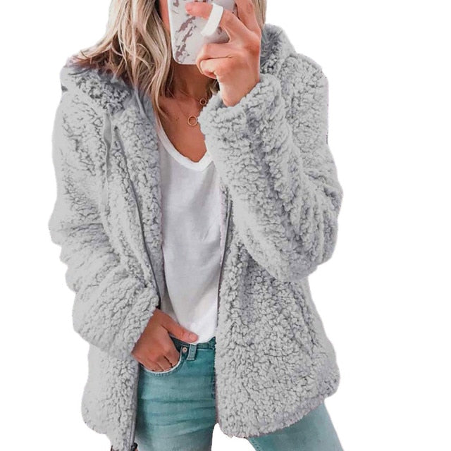 Soft Hooded Fleece Plush Warm Coat - Fashion Damsel
