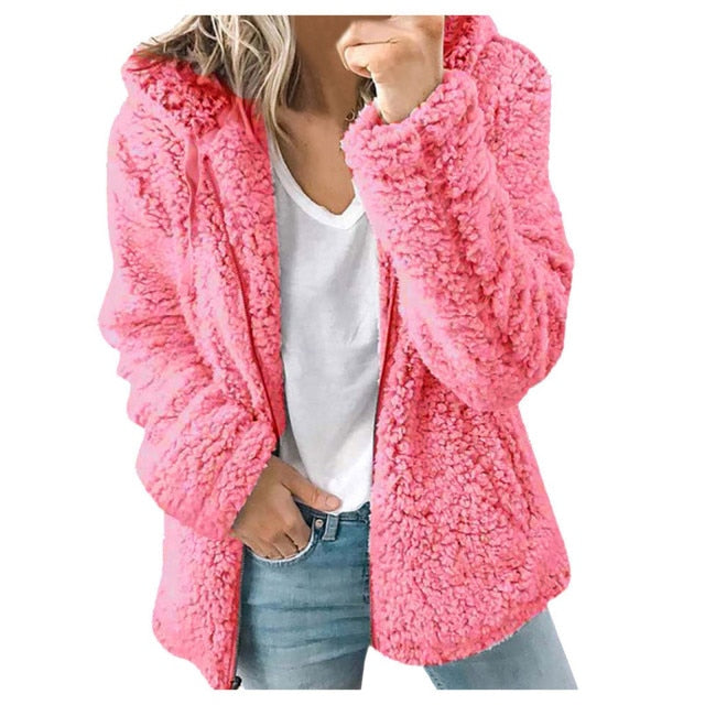 Soft Hooded Fleece Plush Warm Coat - Fashion Damsel