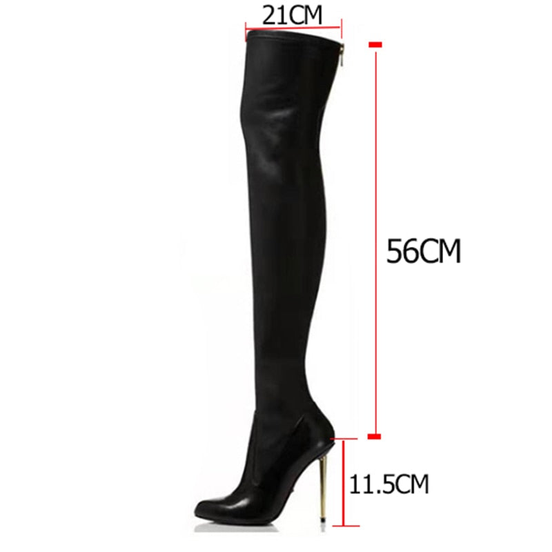 Leather Over The Knee Zipper Long Boots With Thin Heel - Fashion Damsel