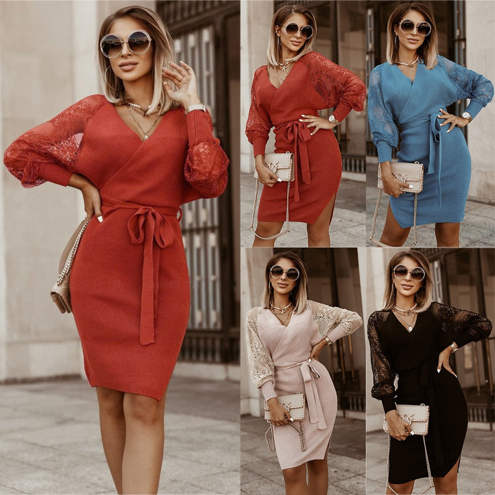 Knitted Autumn And Winter Long Sleeve Dress - Fashion Damsel