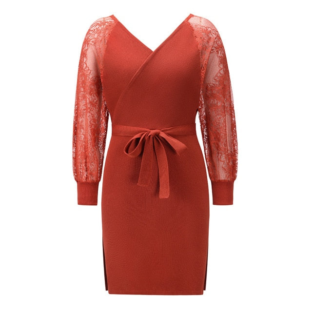 Knitted Autumn And Winter Long Sleeve Dress - Fashion Damsel