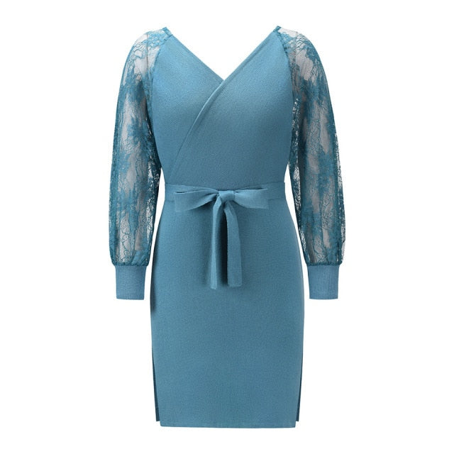 Knitted Autumn And Winter Long Sleeve Dress - Fashion Damsel