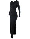 Sexy Halter Split Long-sleeved and Floor-length Dress - Fashion Damsel