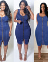 Zipper Denim Sleeveless Dress - Fashion Damsel