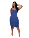 Zipper Denim Sleeveless Dress - Fashion Damsel