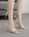 Cross strap square toe V shape heels - Fashion Damsel