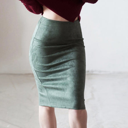 Suede Solid Color Pencil Skirt - Fashion Damsel