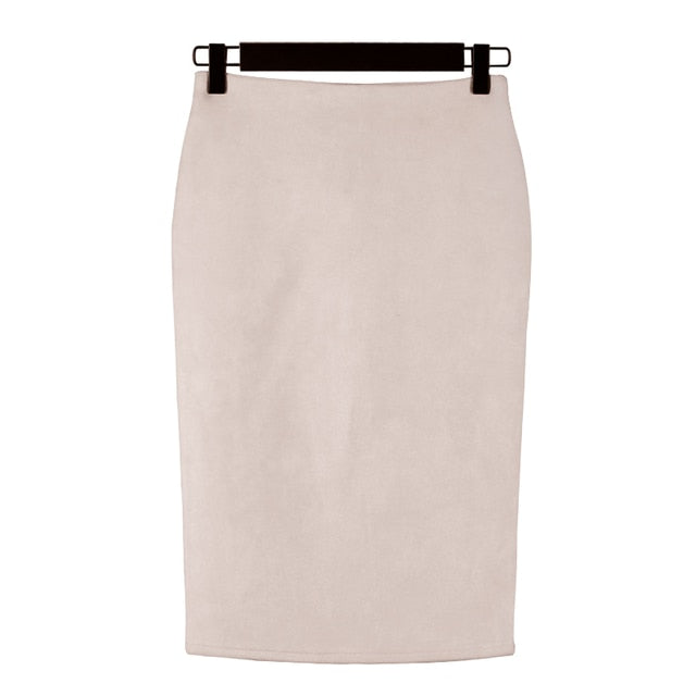 Suede Solid Color Pencil Skirt - Fashion Damsel