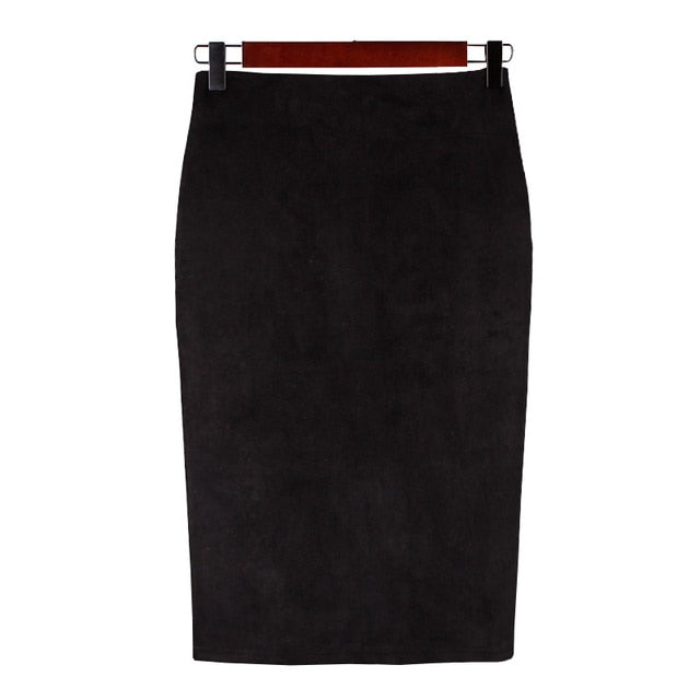 Suede Solid Color Pencil Skirt - Fashion Damsel