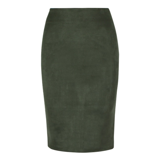 Suede Solid Color Pencil Skirt - Fashion Damsel