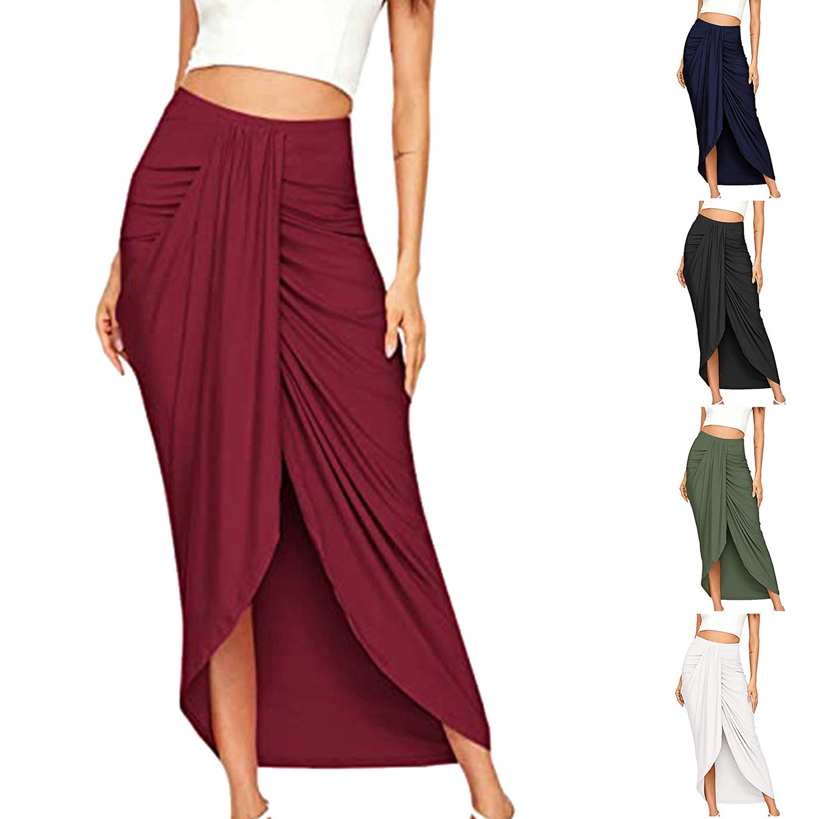 Autumn/Winter Split Wrap Asymmetric Draped Skirt - Fashion Damsel