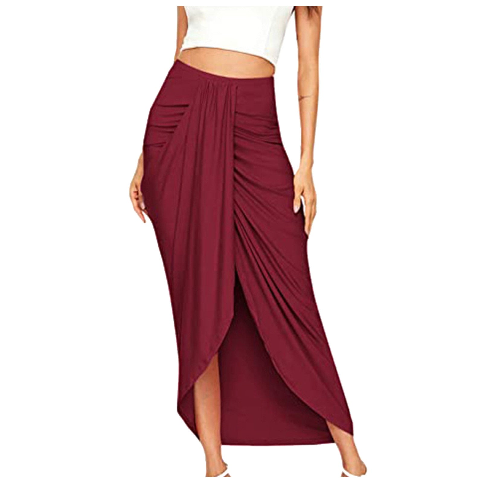 Autumn/Winter Split Wrap Asymmetric Draped Skirt - Fashion Damsel