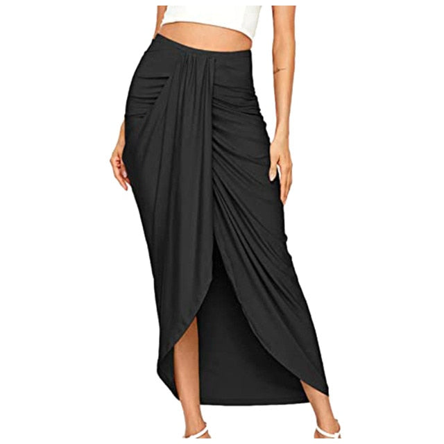 Autumn/Winter Split Wrap Asymmetric Draped Skirt - Fashion Damsel