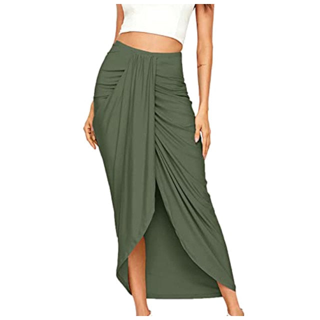 Autumn/Winter Split Wrap Asymmetric Draped Skirt - Fashion Damsel