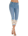 Casual Capri Lace Splicing Mid Waist Denim - Fashion Damsel