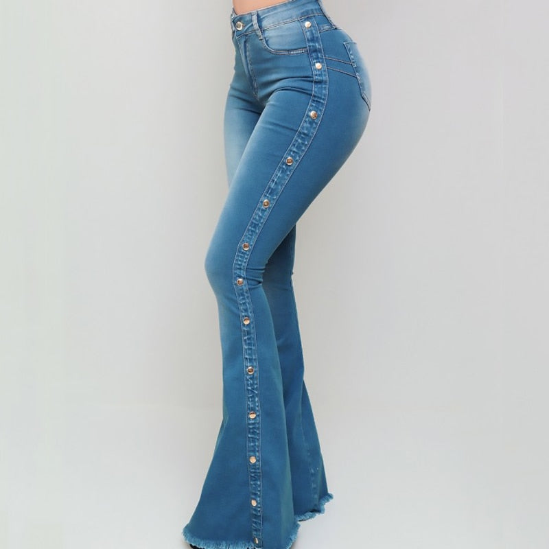 Side Stripe Winter Flare Denim Jeans - Fashion Damsel