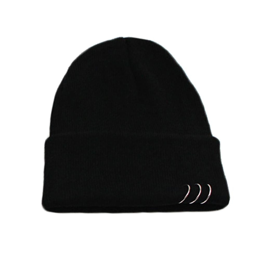 Solid Wool Metal Ring Knitted Beanie Cap - Fashion Damsel