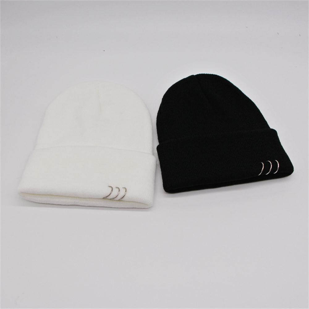 Solid Wool Metal Ring Knitted Beanie Cap - Fashion Damsel