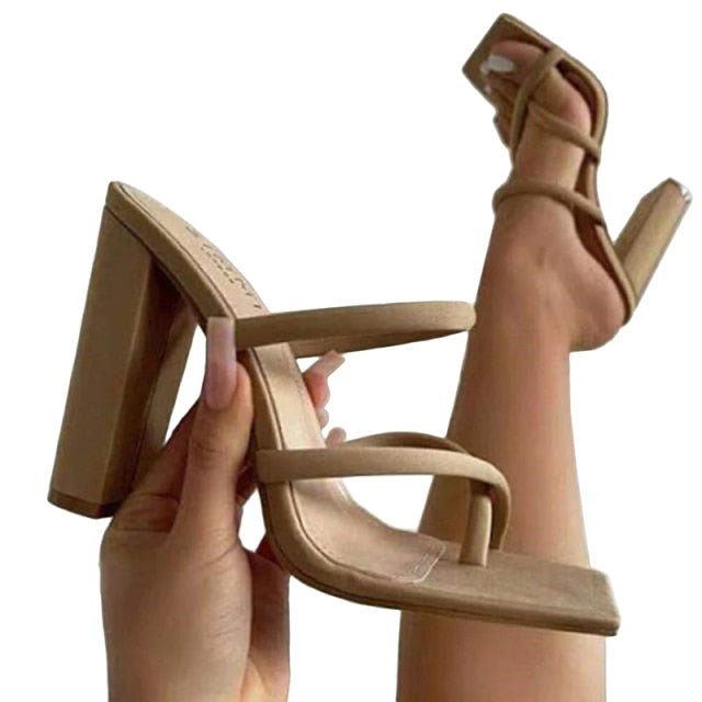 Strap Square Toe High Heels - Fashion Damsel
