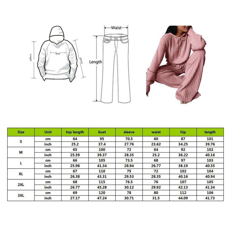 Two Piece Winter Knitted Sweat Suit Loungewear Hoodie - Fashion Damsel
