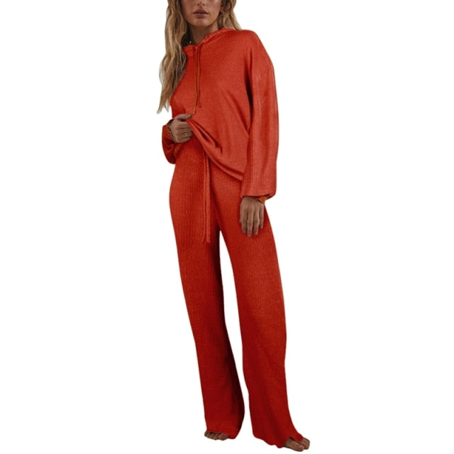 Two Piece Winter Knitted Sweat Suit Loungewear Hoodie - Fashion Damsel