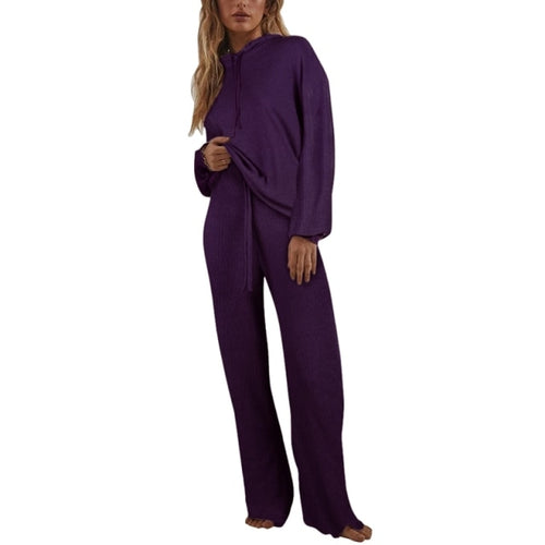 Two Piece Winter Knitted Sweat Suit Loungewear Hoodie - Fashion Damsel