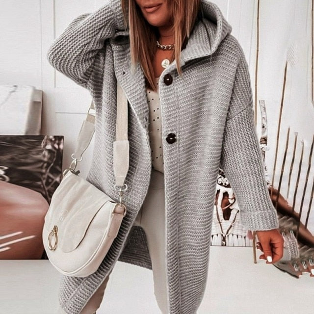 Mid-length All-match Cardigan Hooded Sweater - Fashion Damsel