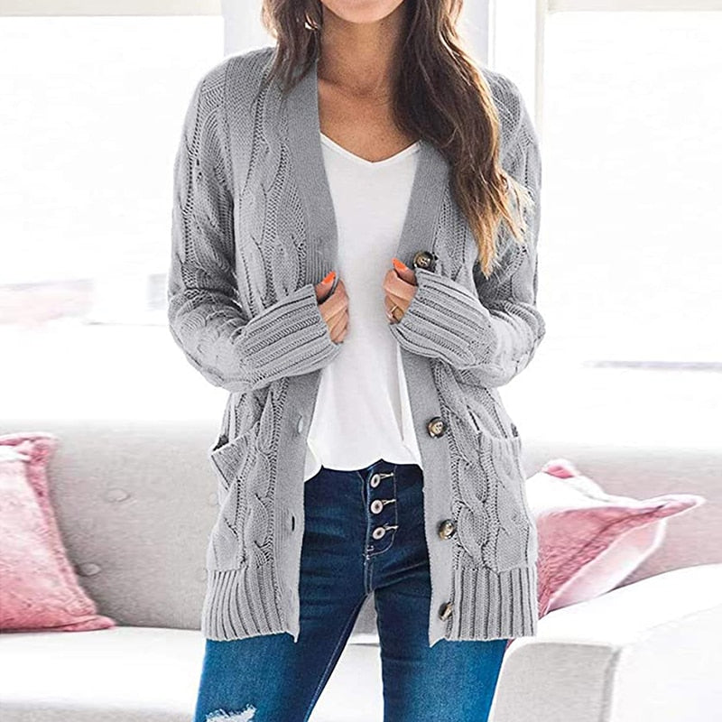 Knitted Cardigan V-Neck Button Sweater - Fashion Damsel