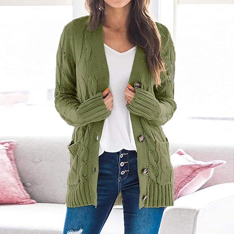 Knitted Cardigan V-Neck Button Sweater - Fashion Damsel