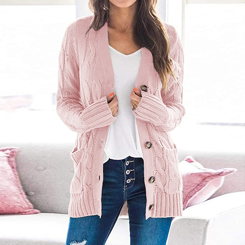 Knitted Cardigan V-Neck Button Sweater - Fashion Damsel