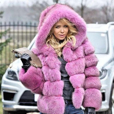 Luxury Faux Fur Winter Jacket with Fur Hood - Fashion Damsel