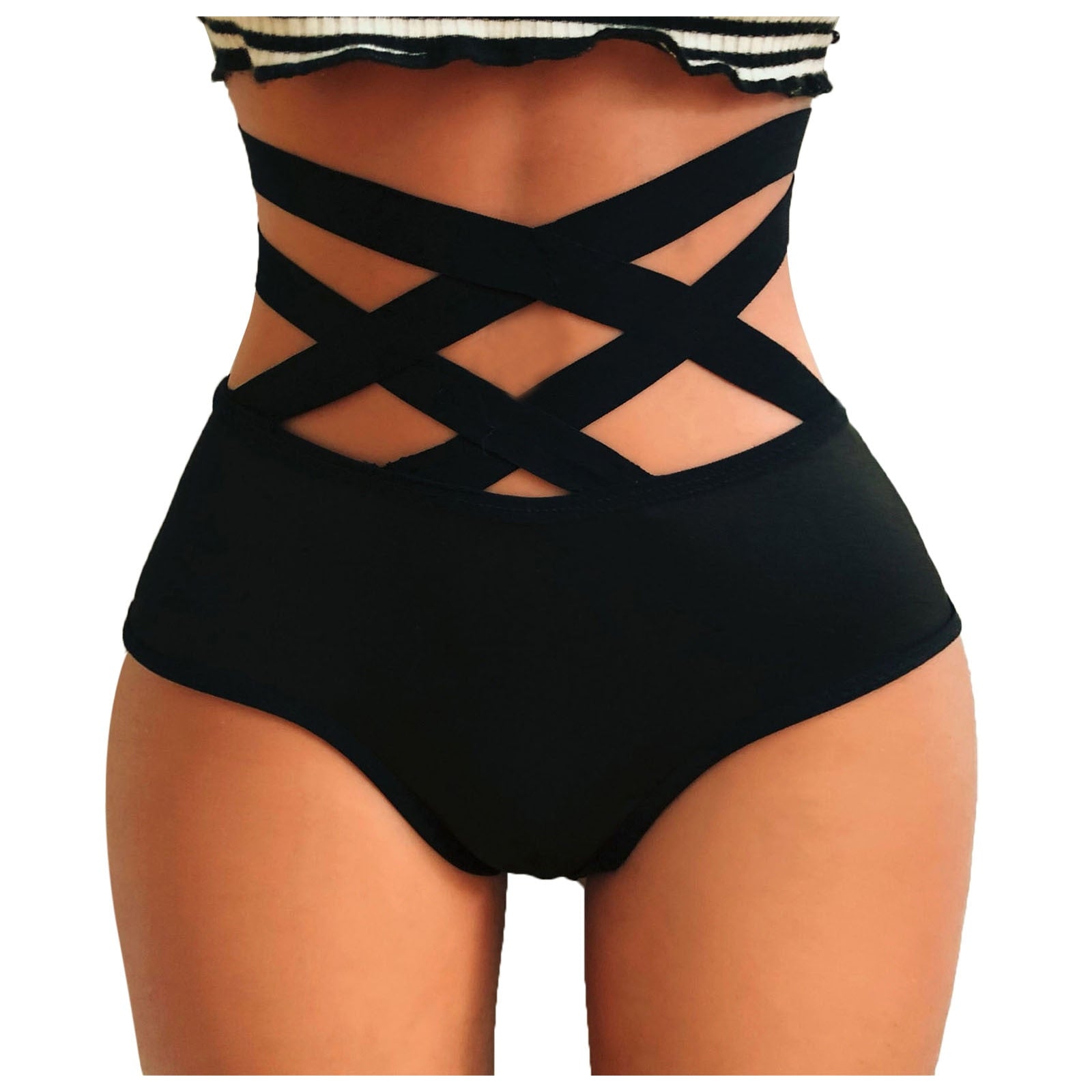 Strappy High Waist Brief Lingerie Underwear - Fashion Damsel