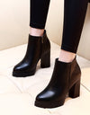 Genuine Leather Martin Black High Heels Zip-Up or Lace-Up - Fashion Damsel