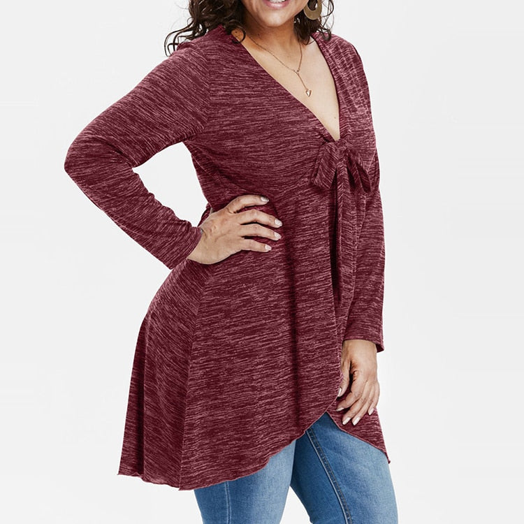 Irregular Hem Long V-neck Blouse - Fashion Damsel