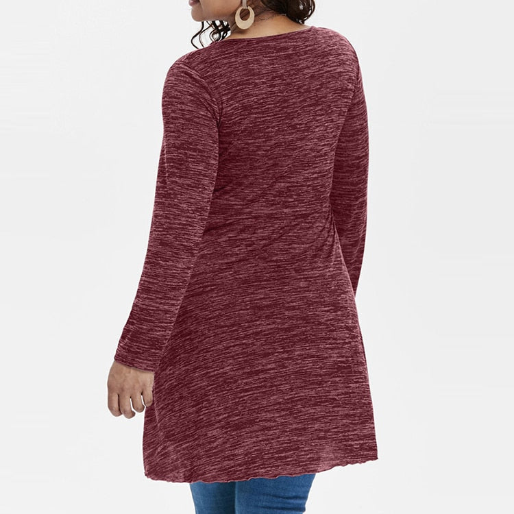 Irregular Hem Long V-neck Blouse - Fashion Damsel