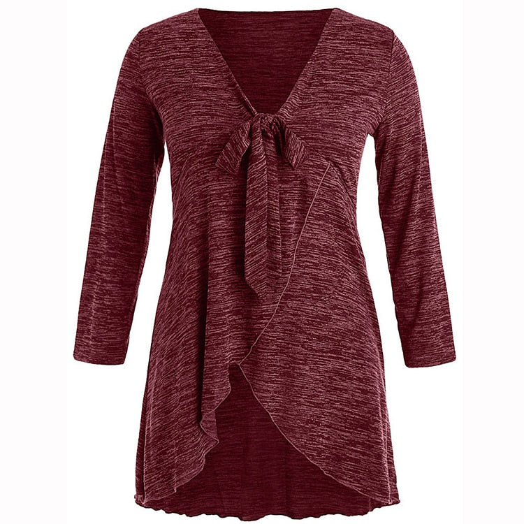 Irregular Hem Long V-neck Blouse - Fashion Damsel