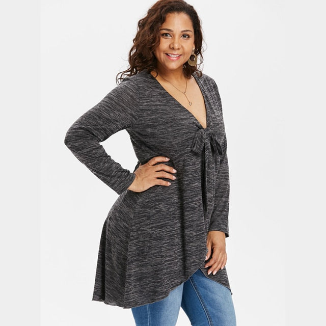 Irregular Hem Long V-neck Blouse - Fashion Damsel