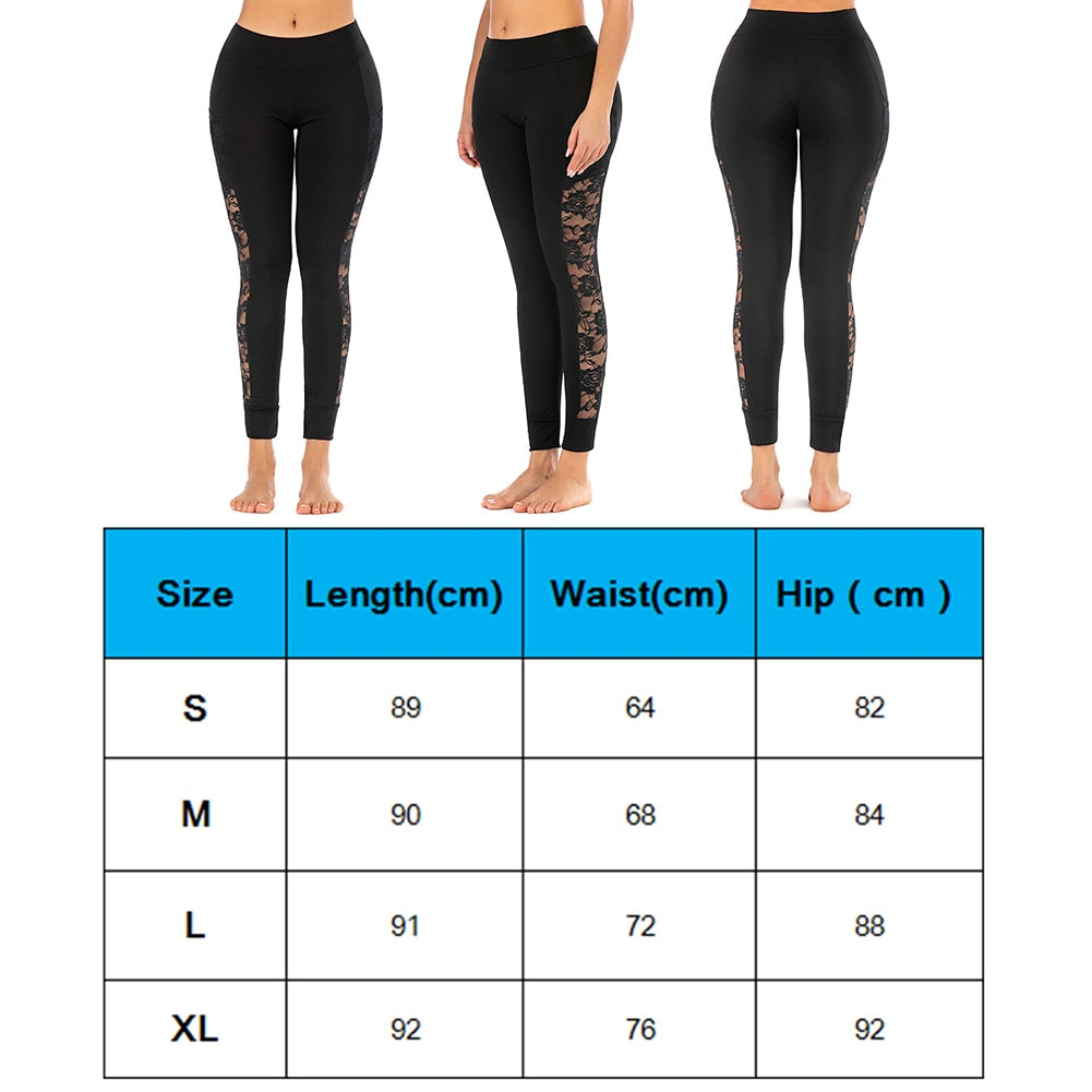 Side Pocket Silk Screen Design Sports  Lace Yoga - Fashion Damsel