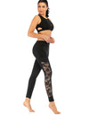 Side Pocket Silk Screen Design Sports  Lace Yoga - Fashion Damsel