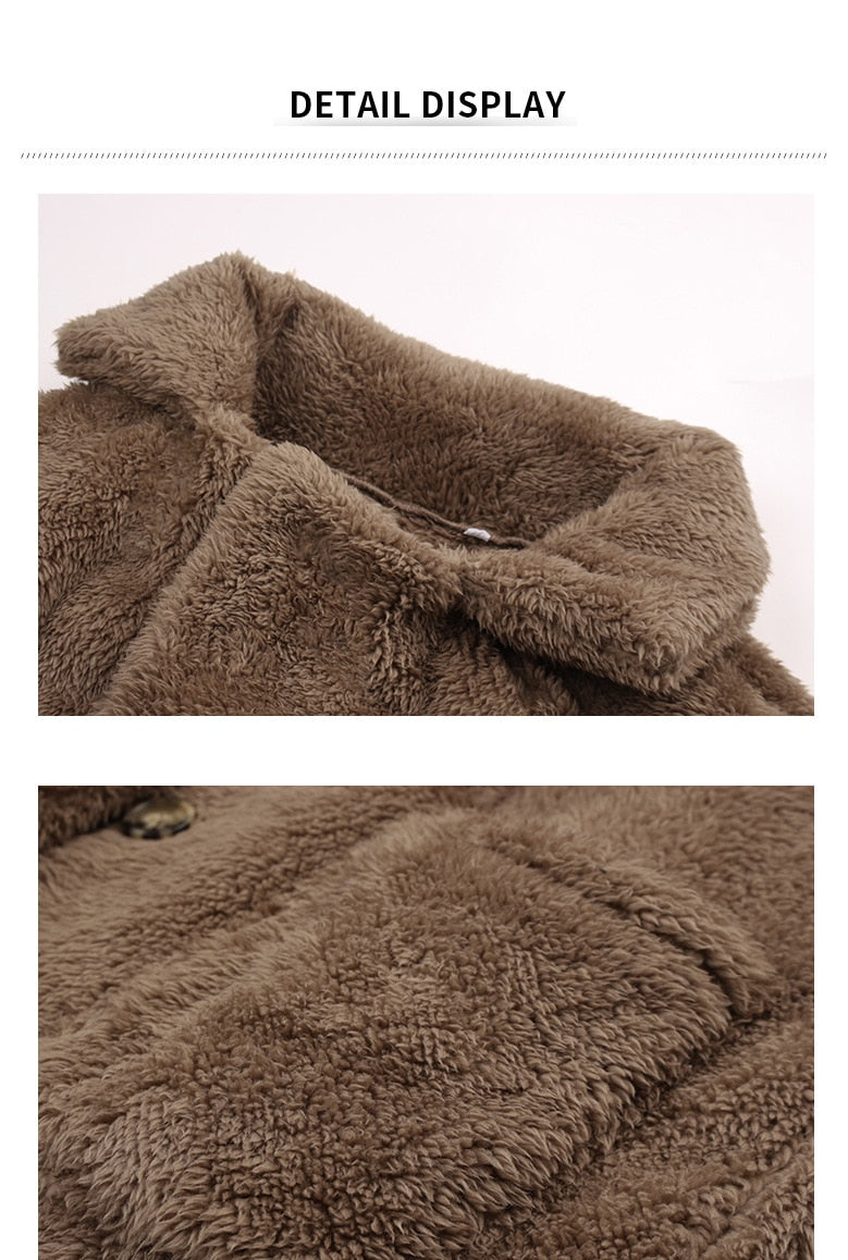 Leopard Print Plush Long Sleeve Button-Up Coat - Fashion Damsel