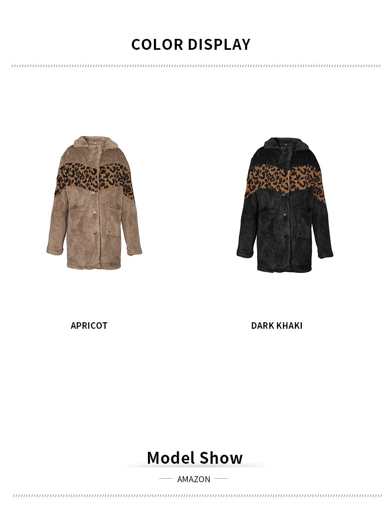 Leopard Print Plush Long Sleeve Button-Up Coat - Fashion Damsel
